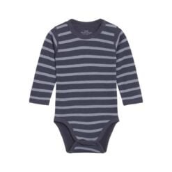 Langarm Body Baloo Wolle Bambus gestreift - 56, Ombre Blue